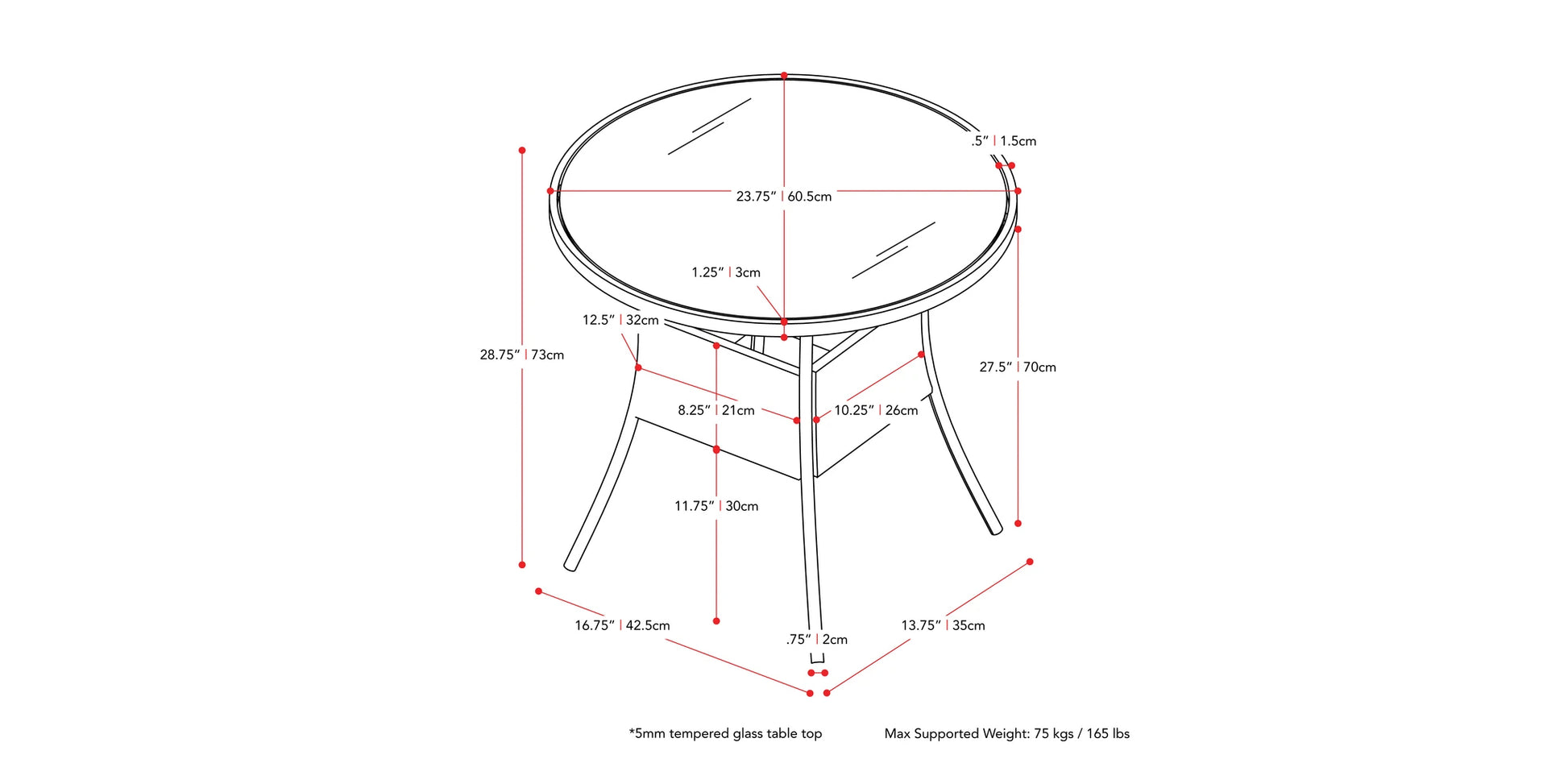 Black and white bistro patio table with round top, sturdy metal frame, and intricate geometric design. Ideal for outdoor dining and garden settings.