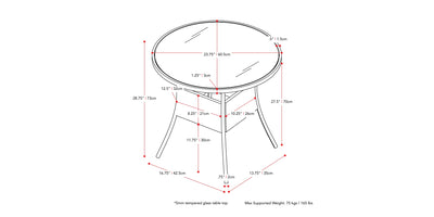 black weave Bistro Table Parksville Collection measurements diagram by CorLiving#color_textured-black-weave