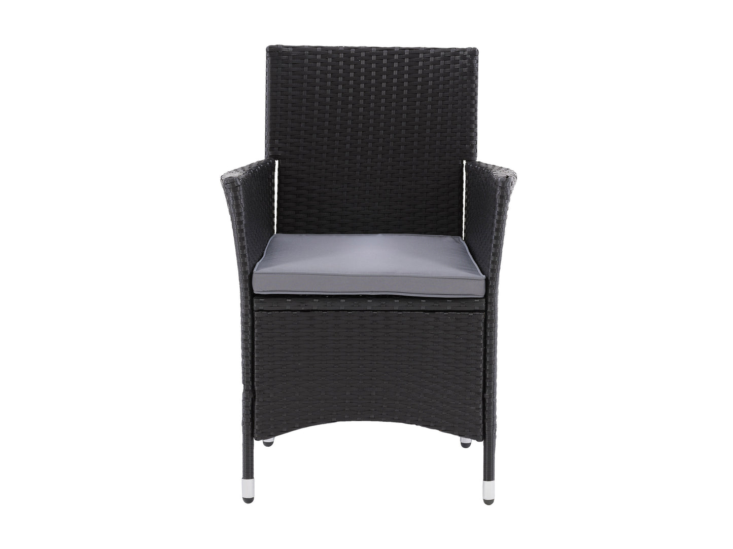 Modern 3-piece patio bistro set with a round glass-top table and two cushioned wicker chairs in beige and brown, featuring durable steel frames and weather-resistant materials ideal for outdoor dining.