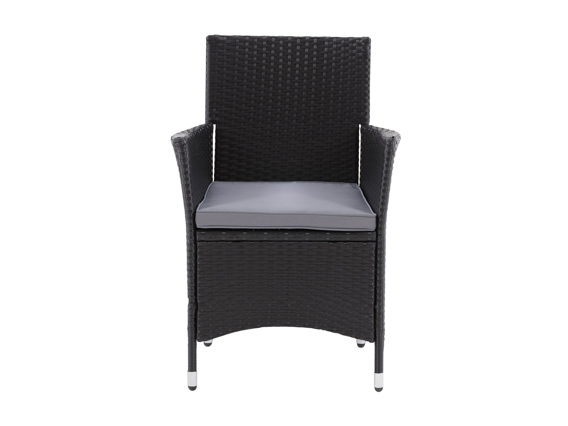 Modern 3-piece patio bistro set with a round glass-top table and two cushioned wicker chairs in beige and brown, featuring durable steel frames and weather-resistant materials ideal for outdoor dining.