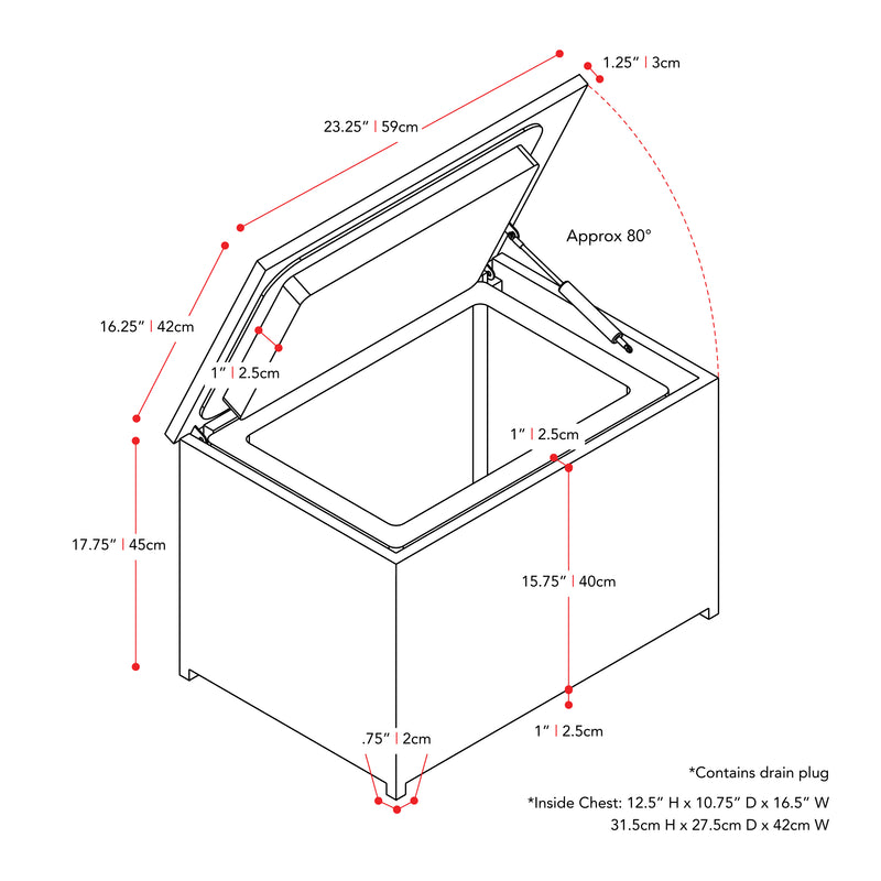 black weave Outdoor Cooler Table Parksville Collection measurements diagram by CorLiving