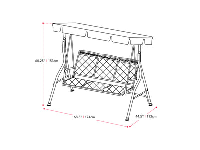 grey Patio Swing With Canopy Veda Collection measurements diagram by CorLiving#color_grey