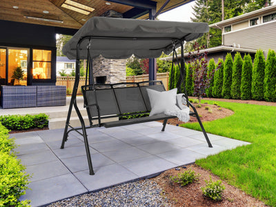 grey Patio Swing With Canopy Veda Collection lifestyle scene by CorLiving#color_grey