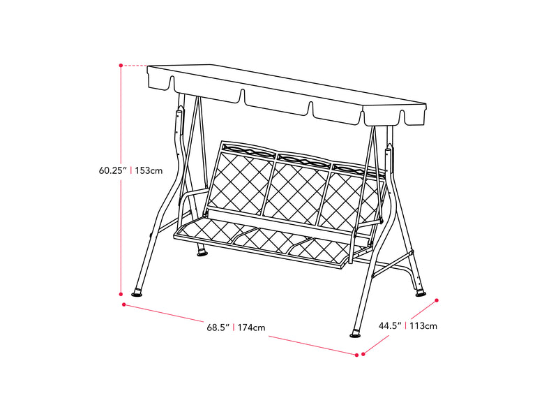 navy blue Patio Swing With Canopy Veda Collection measurements diagram by CorLiving