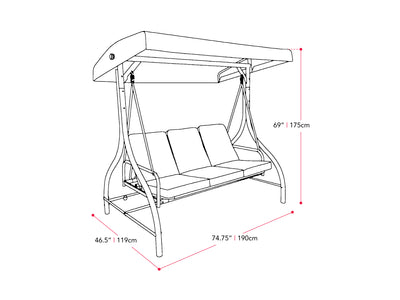 grey Patio Swing With Canopy, Convertible Elia Collection measurements diagram by CorLiving#color_grey