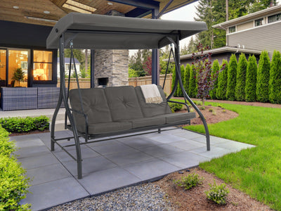 grey Patio Swing With Canopy, Convertible Elia Collection lifestyle scene by CorLiving#color_grey