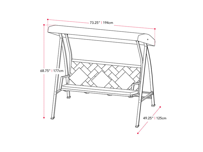navy blue Patio Swing With Canopy Flora Collection measurements diagram by CorLiving