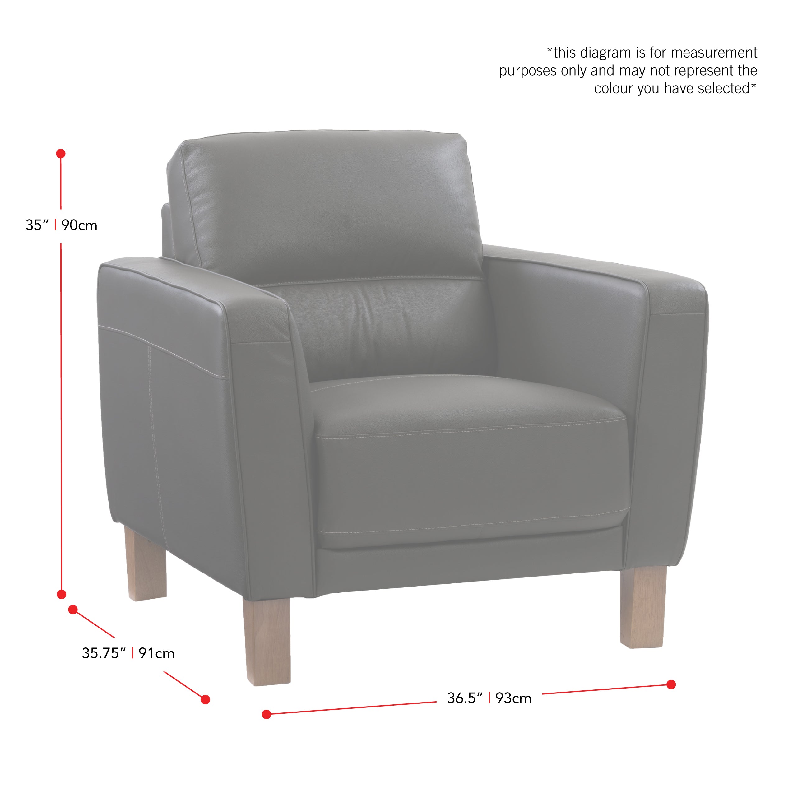 black Leather Accent Chair Savannah Collection measurements diagram by CorLiving#color_black