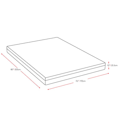 Memory Foam Mattress, King 10" measurements diagram by CorLiving