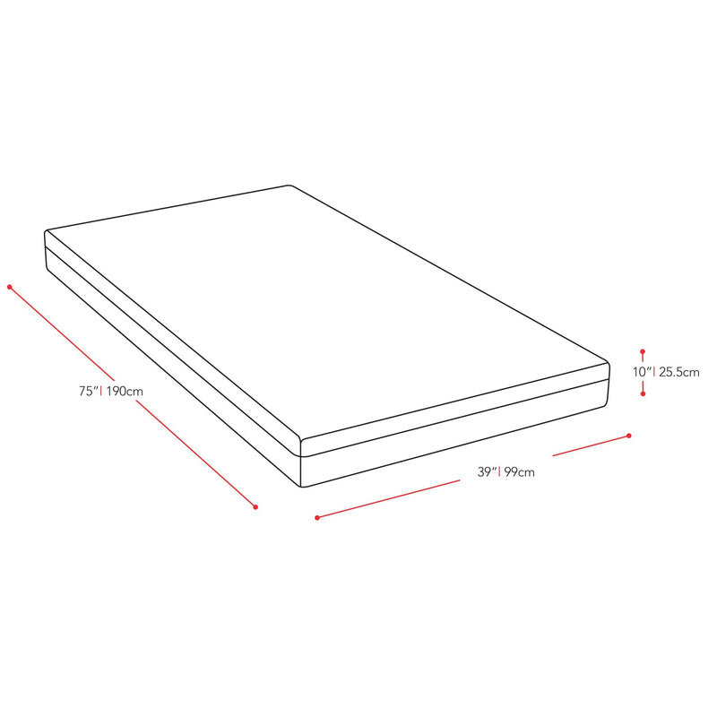 Deluxe 10" Twin/Single Memory Foam Mattress measurements diagram by CorLiving