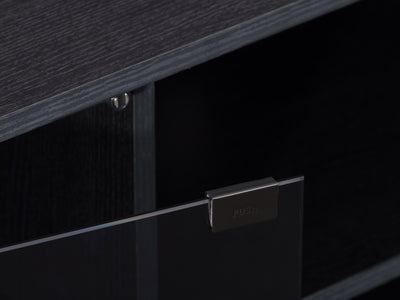 black TV Stand with Glass Doors for TVs up to 85" Fiji Collection detail image by CorLiving#color_black