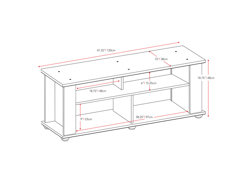 black Wood TV Stand for TVs up to 55" Bakersfield Collection measurements diagram by CorLiving
