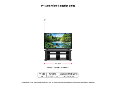 black Wood TV Stand for TVs up to 55" Bakersfield Collection infographic by CorLiving#color_black