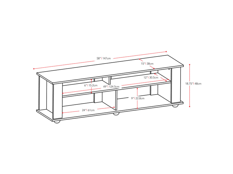 black Wood TV Stand for TVs up to 75" Bakersfield Collection measurements diagram by CorLiving