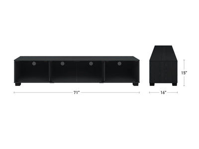 Black Glass TV Stand, TV's up to 85" Bromley Collection measurements diagram by CorLiving#color_bromley-black-ravenwood