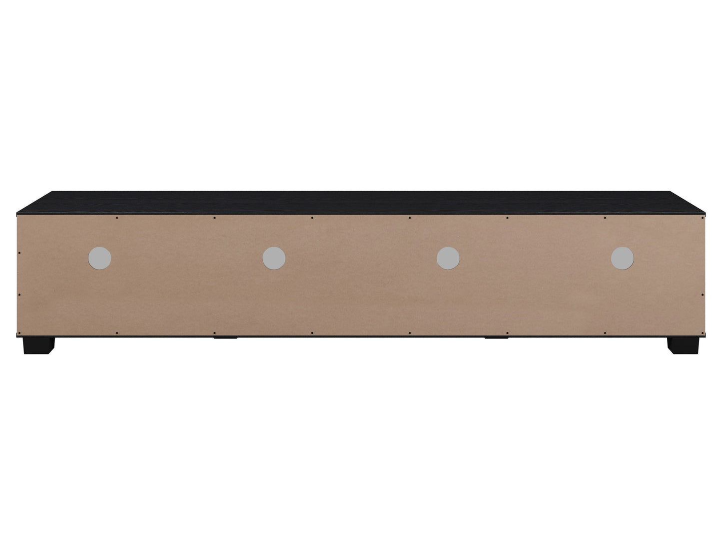 Black glass TV stand with silver metal frame, three-tiered shelves, and sleek modern design, suitable for TVs up to 85 inches.