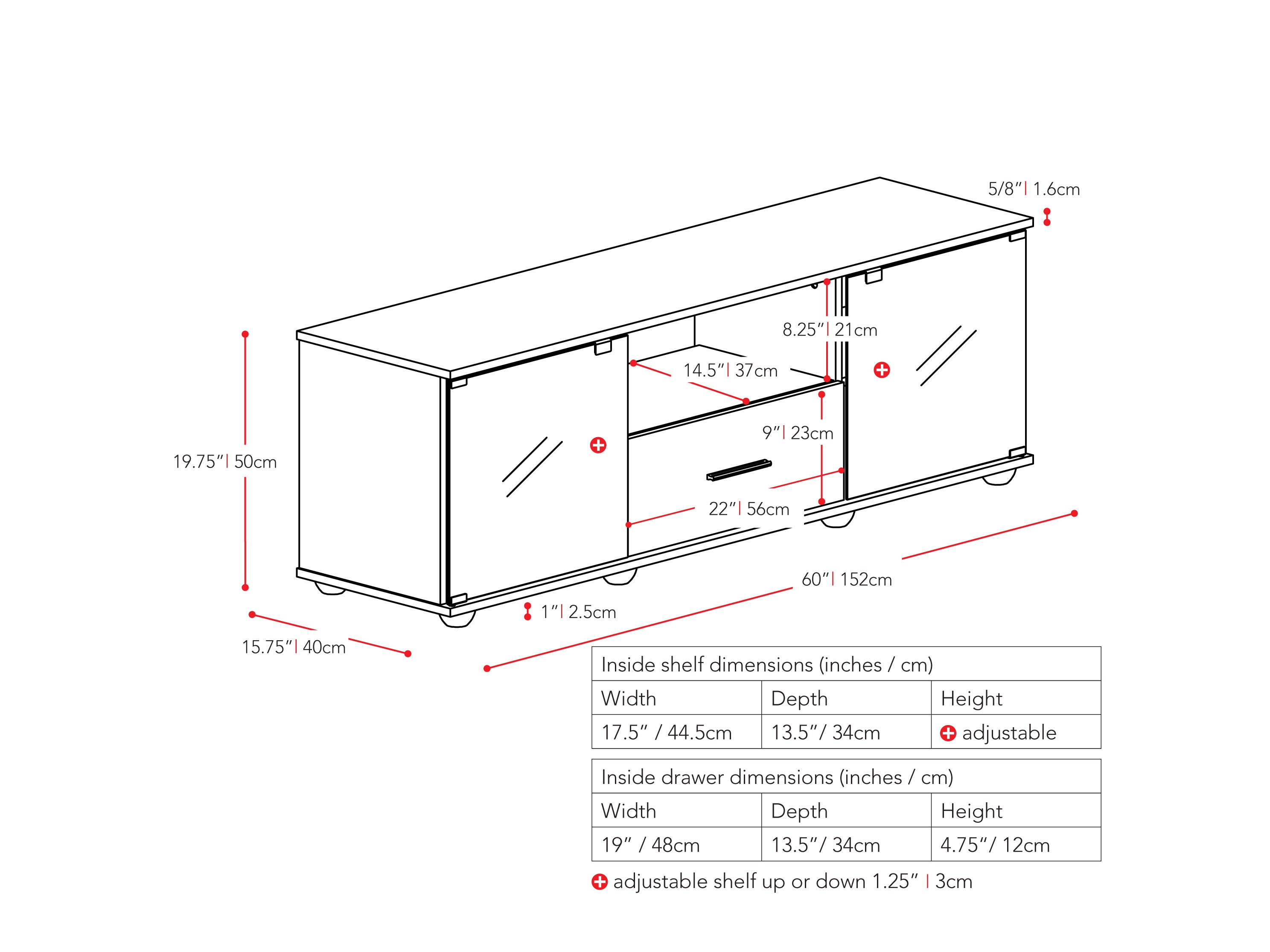 black TV Stand for TVs up to 75" Fernbrook Collection measurements diagram by CorLiving#color_black