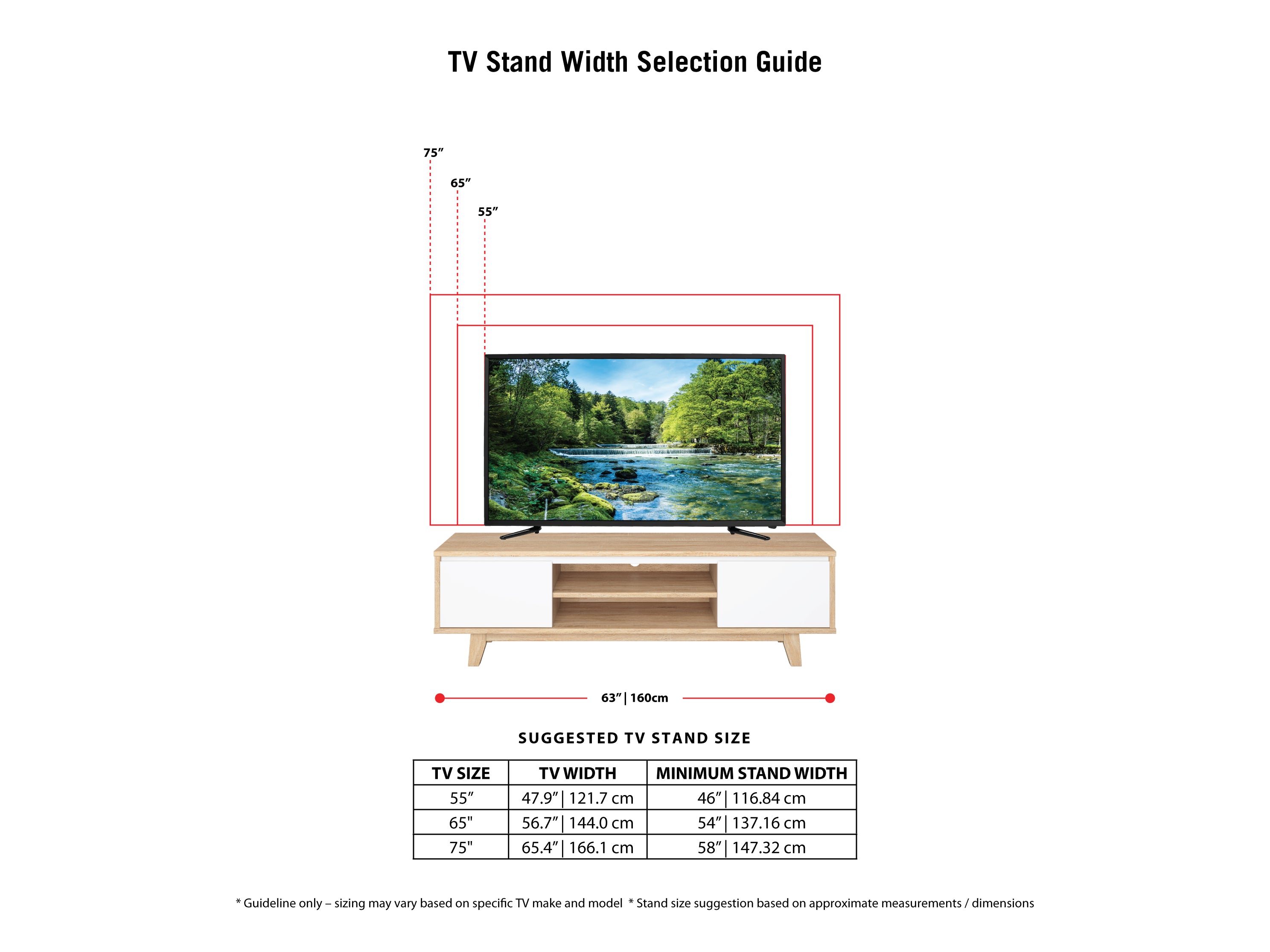 White and Brown Wood TV Stand for TVs up to 68" Fort Worth Collection measurements diagram by CorLiving#color_fort-worth-white-and-brown