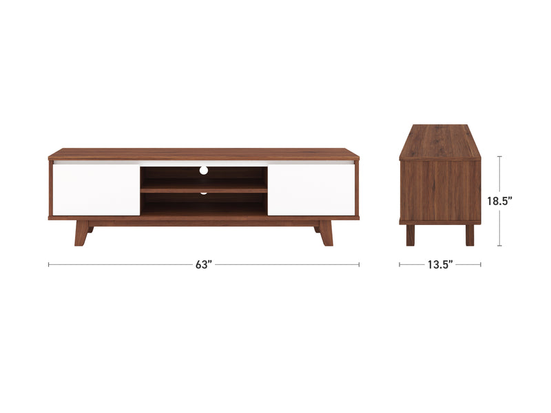 White and Dark Brown Wood TV Stand for TVs up to 68" Fort Worth Collection measurements diagram by CorLiving