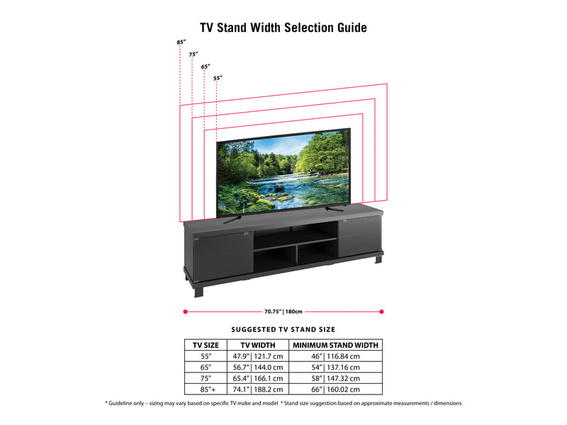 black Extra Long Black Wood TV Stand for TVs up to 85" Holland Collection infographic by CorLiving