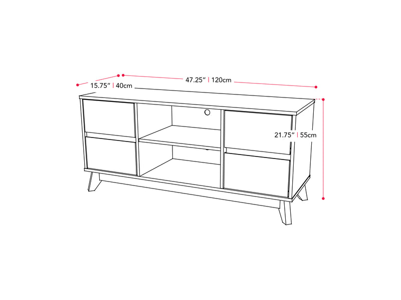 dark grey Modern TV Stand for TVs up to 55" Hollywood Collection measurements diagram by CorLiving