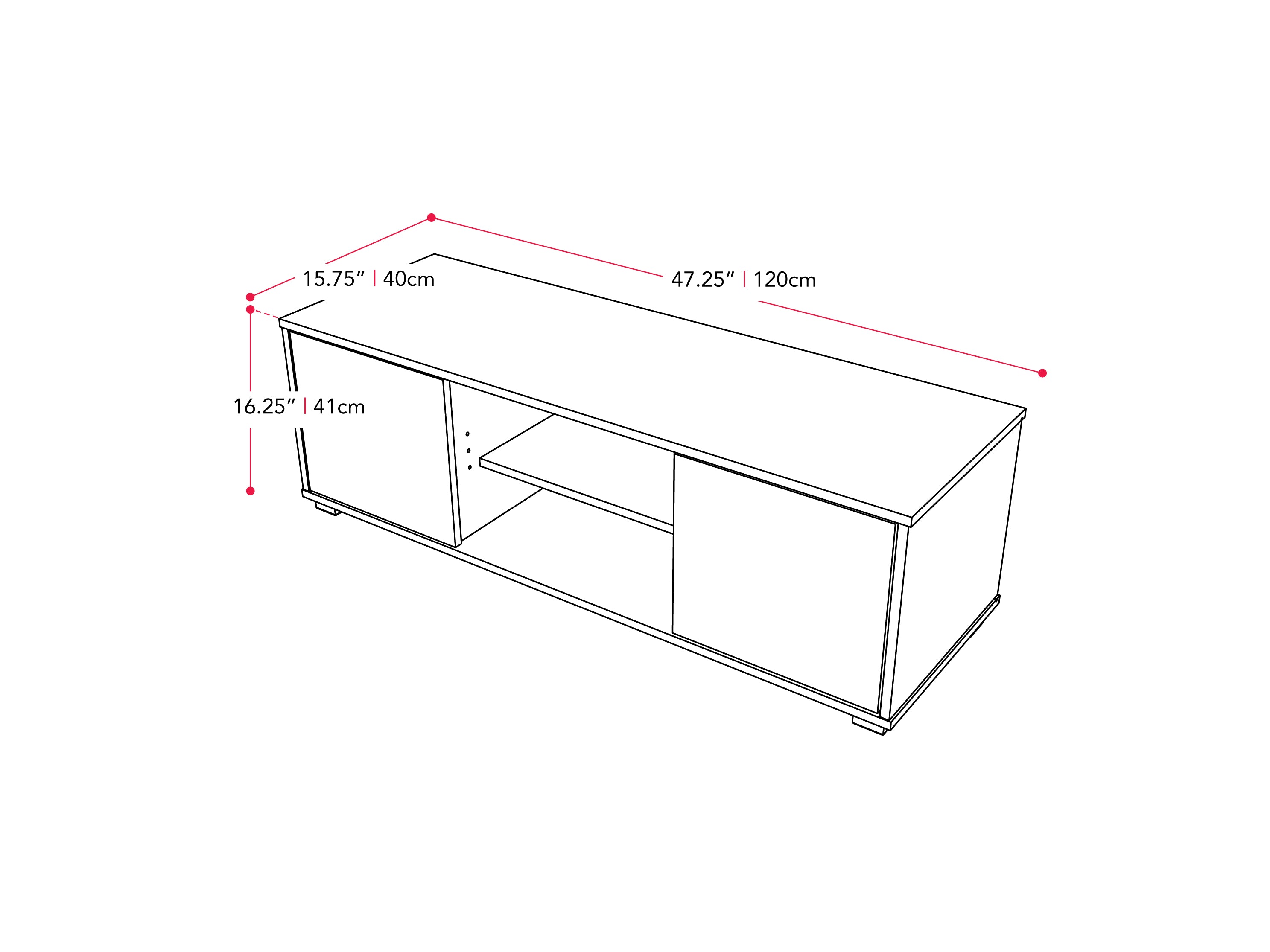 dark grey Modern TV Stand for TVs up to 55" Hollywood Collection measurements diagram by CorLiving#color_dark-grey