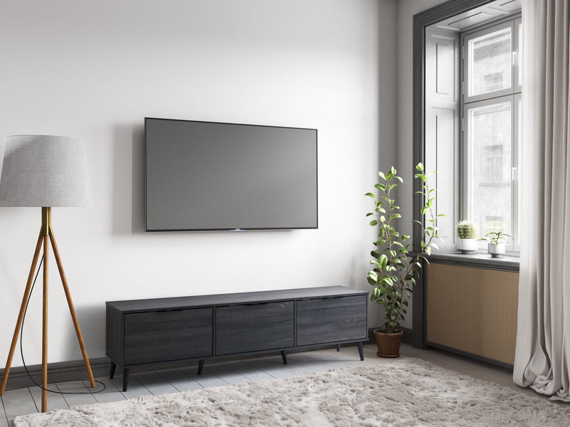 dark grey TV Bench with Cabinet Storage, TVs up to 85" Cole Collection lifestyle scene by CorLiving