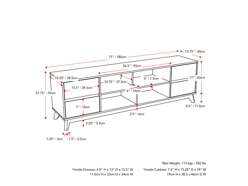 grey Modern TV Stand for TVs up to 85" Hollywood Collection measurements diagram by CorLiving