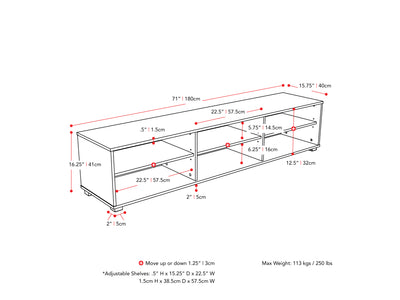 brown Modern TV Stand for TVs up to 85" Hollywood Collection measurements diagram by CorLiving#color_brown