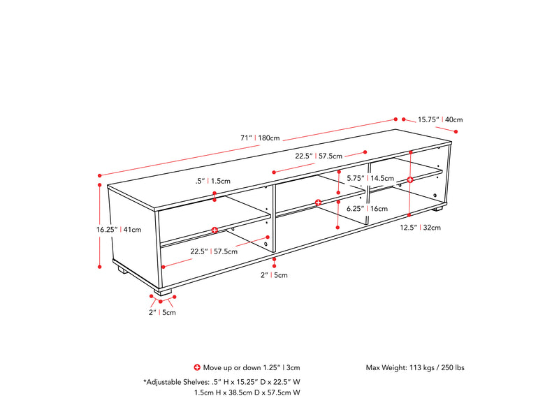 brown Modern TV Stand for TVs up to 85" Hollywood Collection measurements diagram by CorLiving