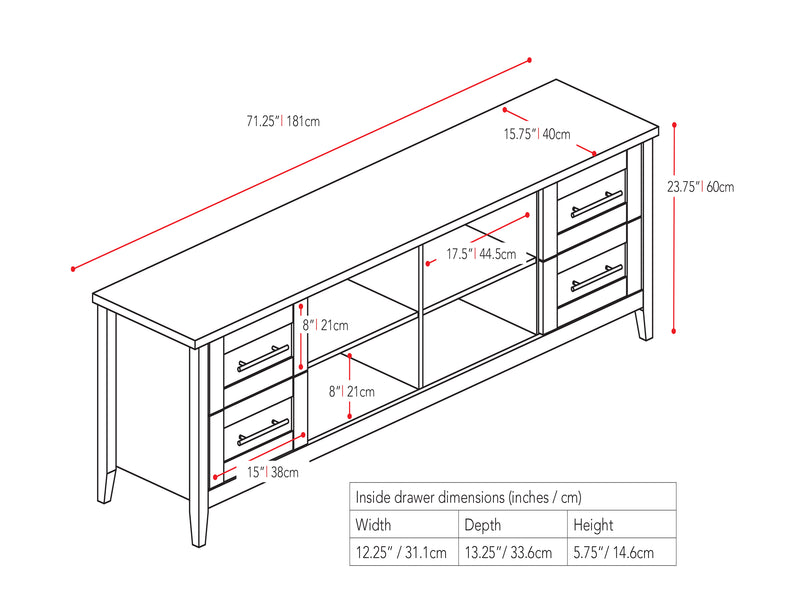 black Wide TV Stand for TVs up to 85" Jackson Collection measurements diagram by CorLiving
