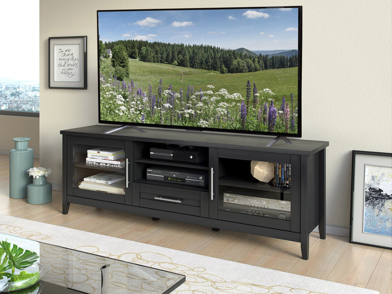 black TV Stand with Doors for TVs up to 85" Jackson Collection lifestyle scene by CorLiving