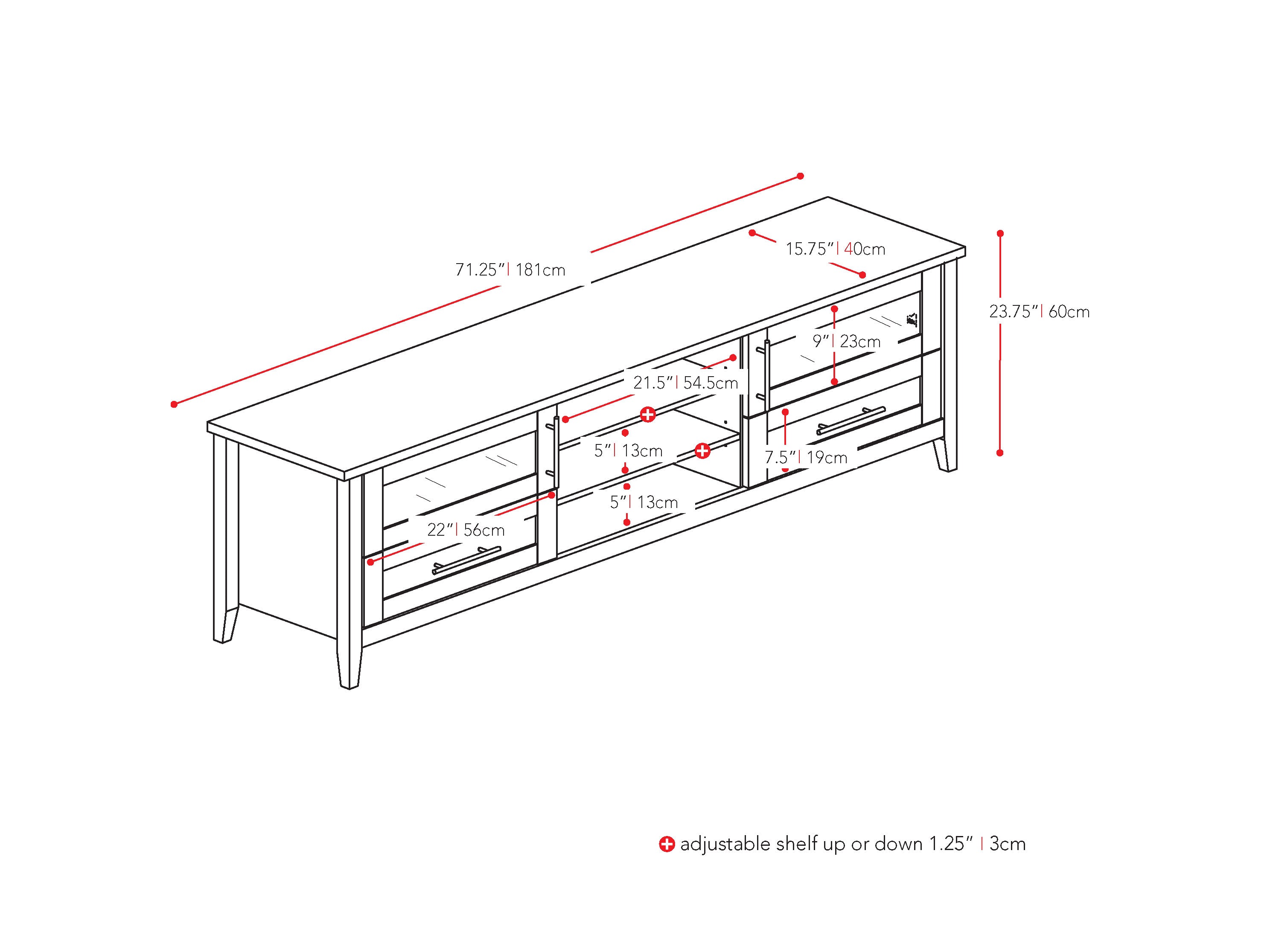 espresso Extra Wide TV Stand for TVs up to 85" Jackson Collection measurements diagram by CorLiving#color_espresso