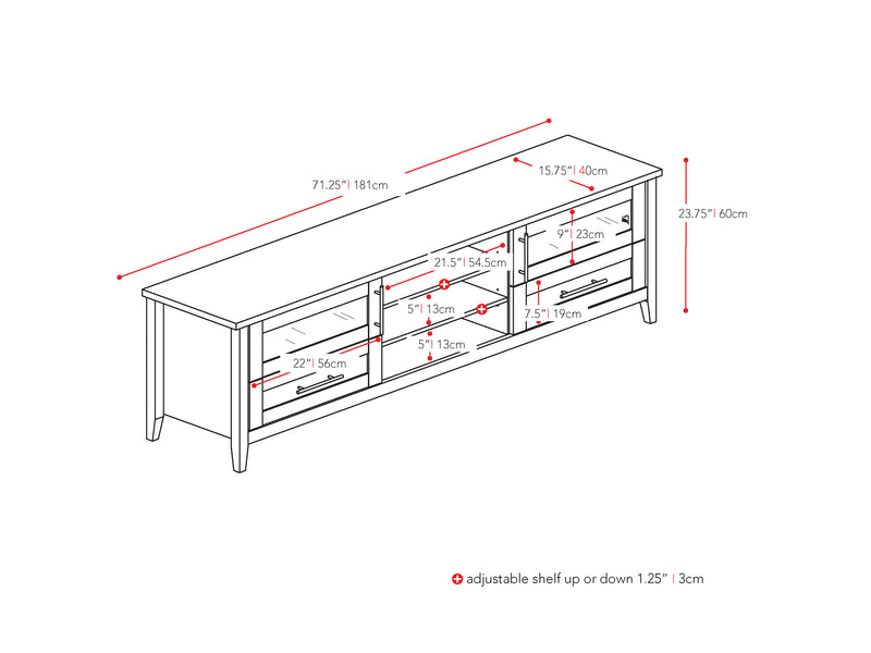 espresso Extra Wide TV Stand for TVs up to 85" Jackson Collection measurements diagram by CorLiving