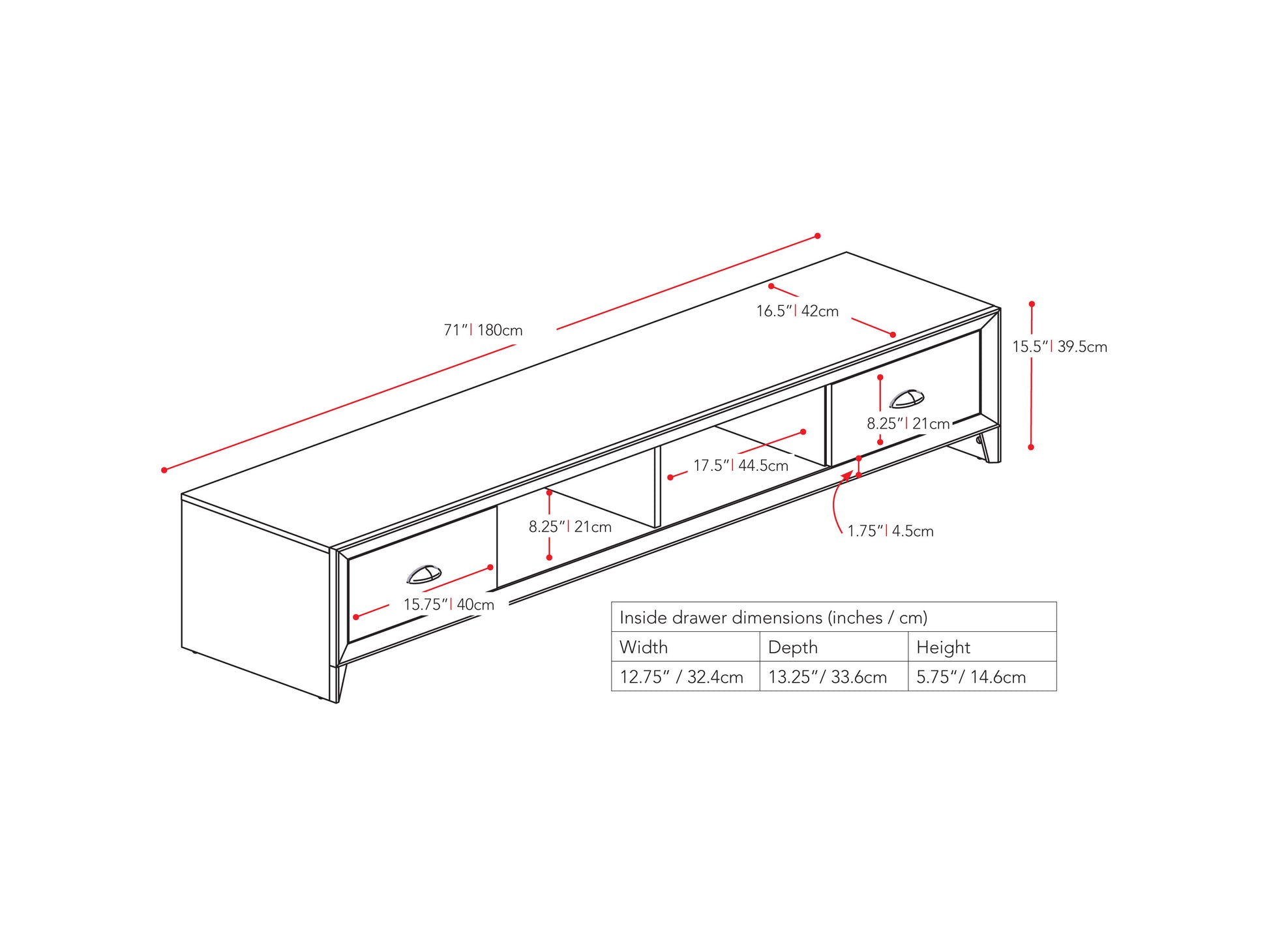 Brown wooden TV stand with open shelves and cabinets, suitable for TVs up to 85 inches, featuring a sleek design with metal accents and ample storage space for media accessories.