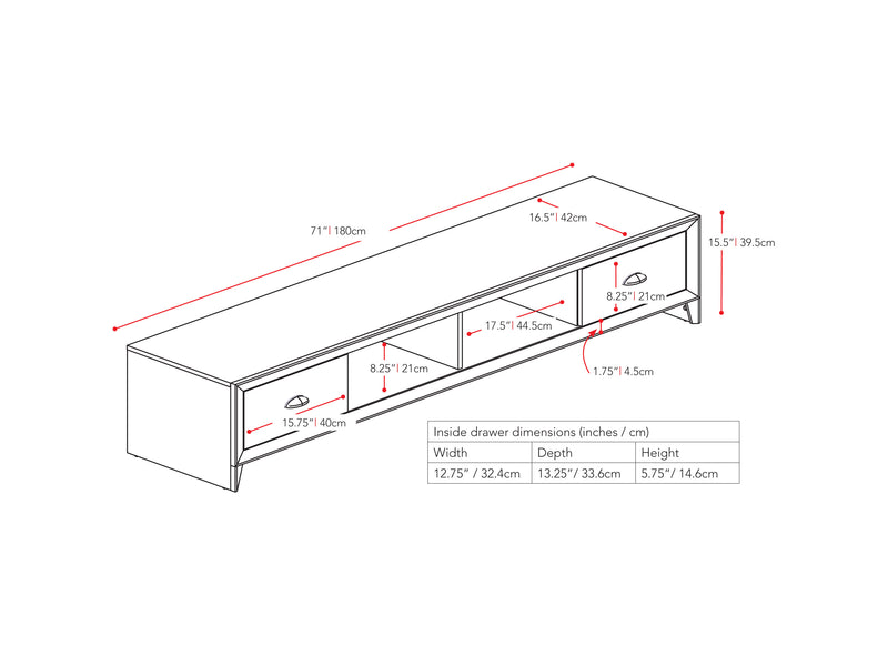 brown TV Stand for TVs up to 85" Lakewood Collection diagram measurements by CorLiving