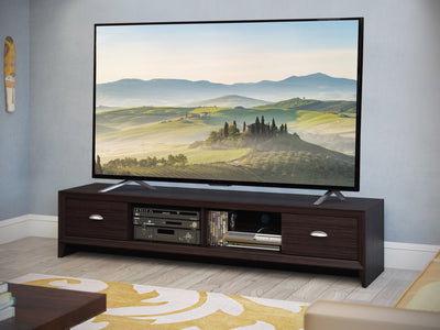 brown TV Stand for TVs up to 85" Lakewood Collection lifestyle scene by CorLiving#color_modern-wenge