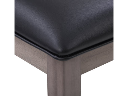 5 piece counter height dining set with dark wood table and beige upholstered chairs featuring tufted backs, sleek lines, and a modern design perfect for contemporary dining rooms.