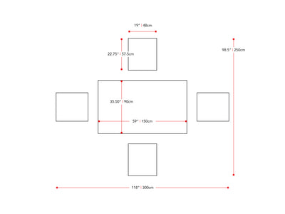 washed grey and black 5 Piece Dining Set New York Collection measurements diagram by CorLiving#color_new-york-washed-grey-and-black