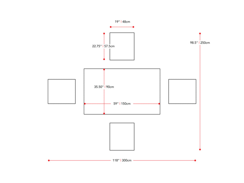 washed grey and black 5 Piece Dining Set New York Collection measurements diagram by CorLiving