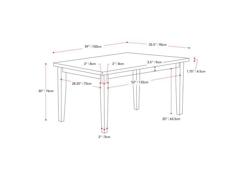 washed grey and black 5 Piece Dining Set New York Collection measurements diagram by CorLiving