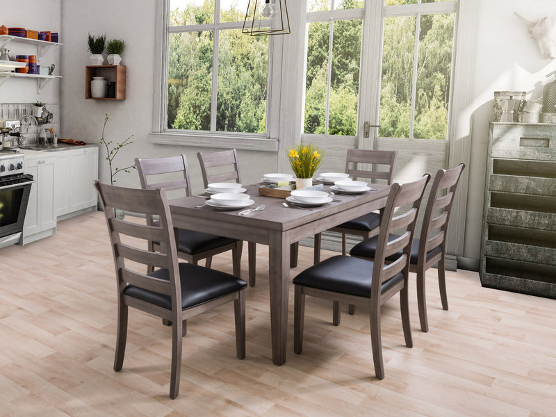 washed grey and black 7 Piece Wooden Dining Set New York Collection lifestyle scene by CorLiving