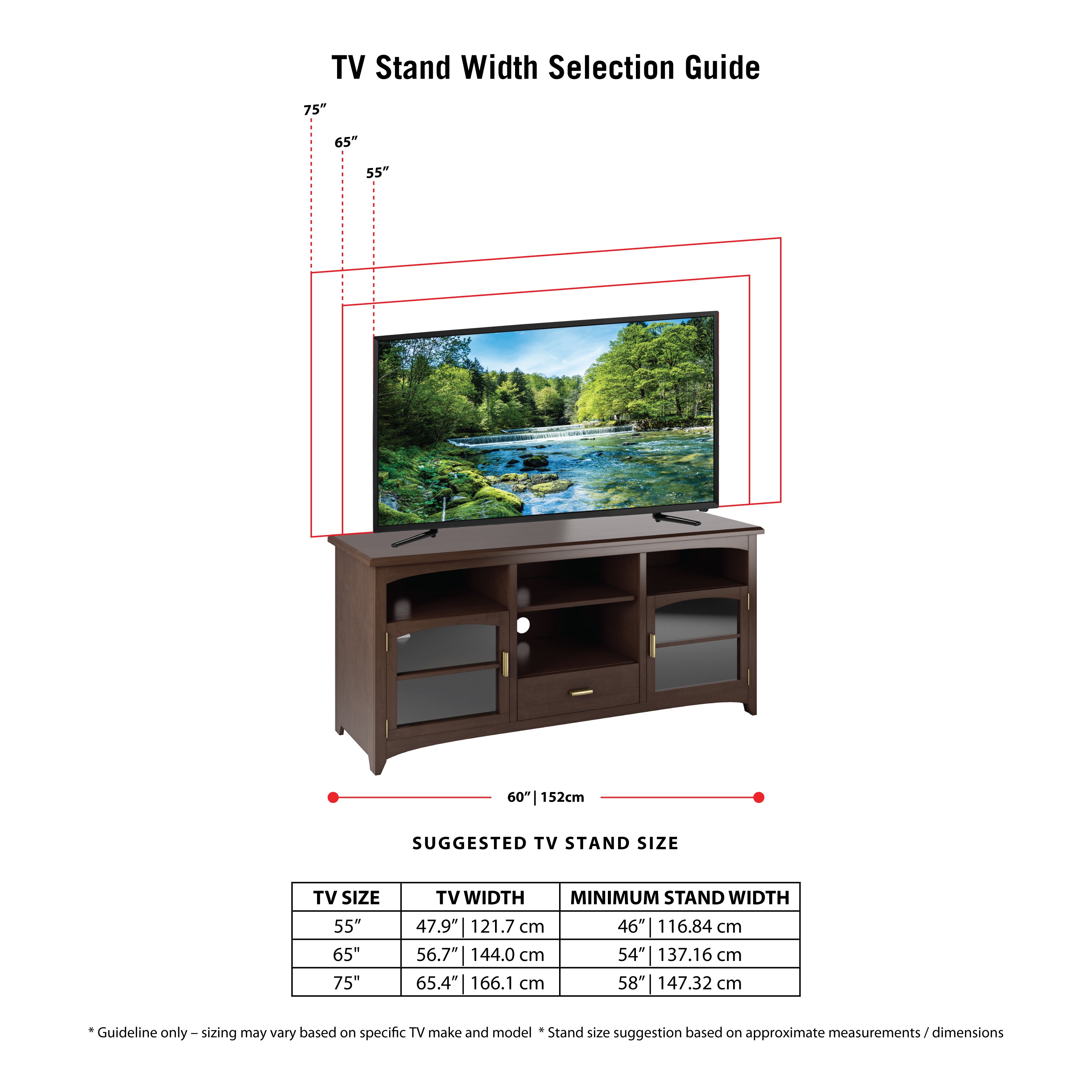 espresso TV Bench for TVs up to 75" CorLiving Collection measurements diagram by CorLiving#color_espresso