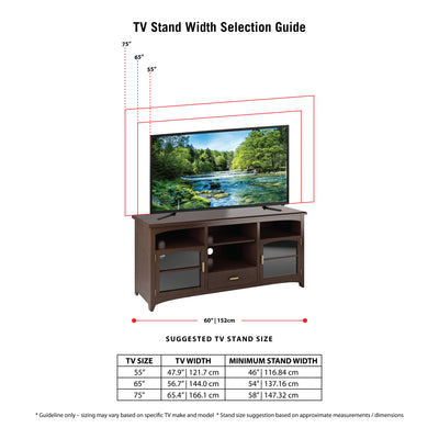 espresso TV Bench for TVs up to 75" CorLiving Collection measurements diagram by CorLiving#color_espresso