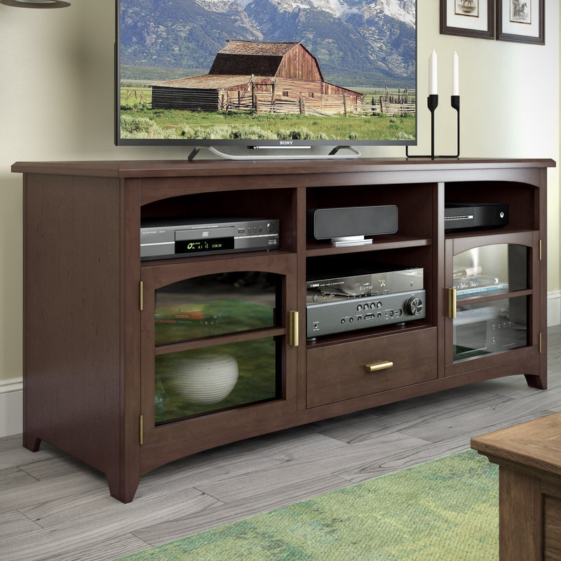 espresso TV Bench for TVs up to 75" CorLiving Collection lifestyle scene by CorLiving