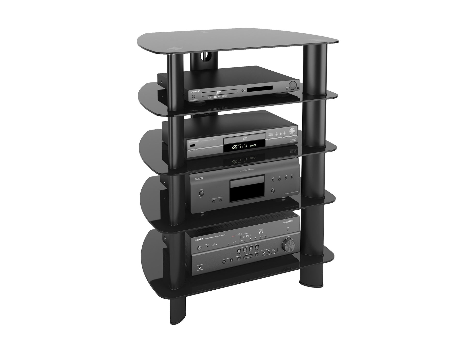 Dark wood media storage tower with adjustable shelves, sleek design, and ample space for DVDs, Blu-rays, and games. Perfect for organizing media collections in living rooms or entertainment centers.