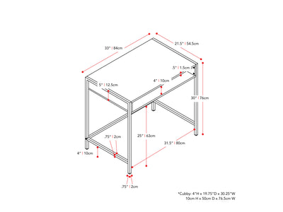 dark grey and black Desk with Storage Rayne Collection measurements diagram by CorLiving#color_dark-grey-and-black