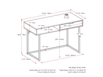 white Modern Computer Desk Marley Collection measurements diagram by CorLiving#color_white