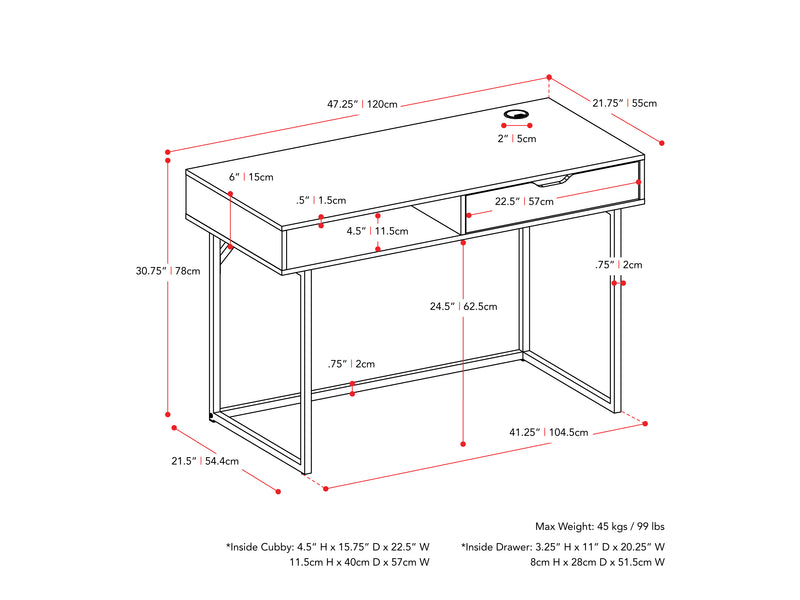 grey Modern Computer Desk Marley Collection measurements diagram by CorLiving