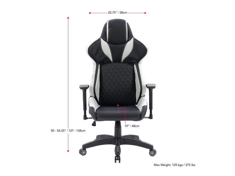black and white Gaming Reclining Chair Nightshade Collection measurements diagram by CorLiving